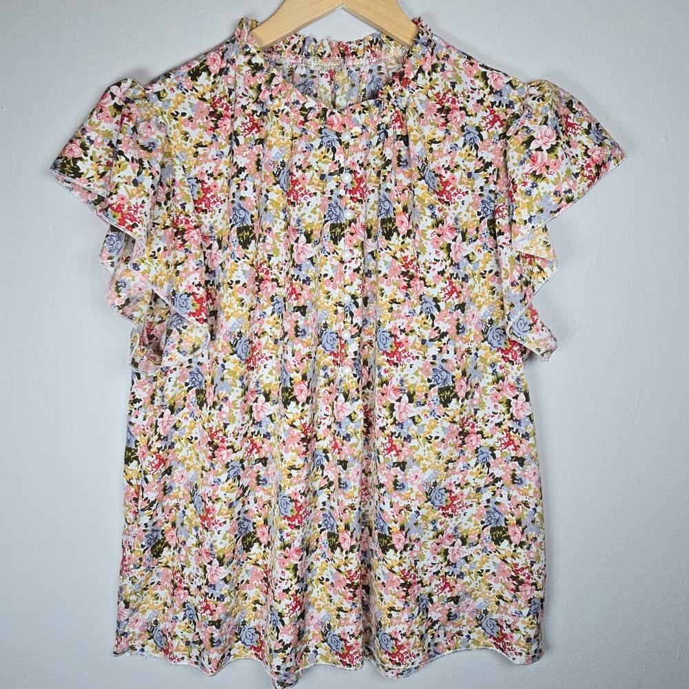 Shein Women's Floral Bloomcore Ditsy Print Ruffle Top Short Sleeve Fairy Fun XL